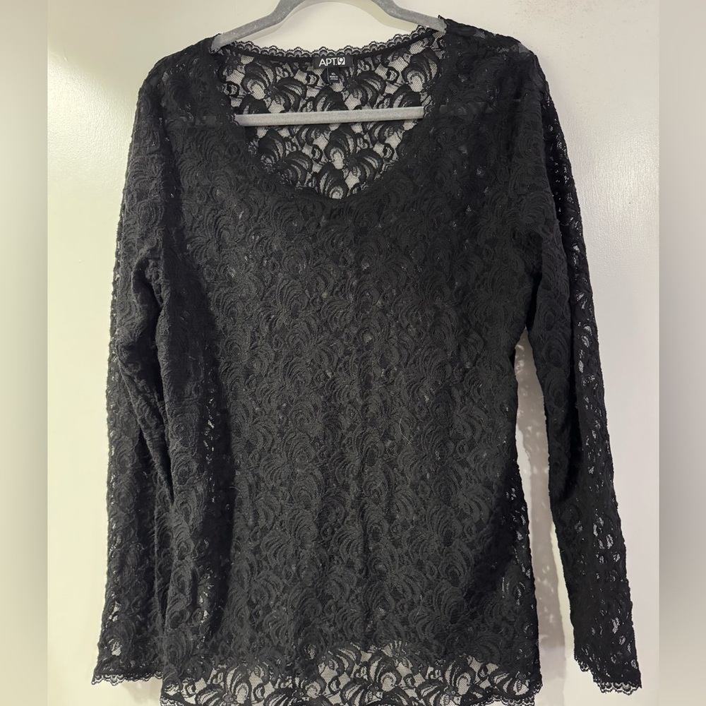 Apt. 9 Black Lace Long Sleeve Top